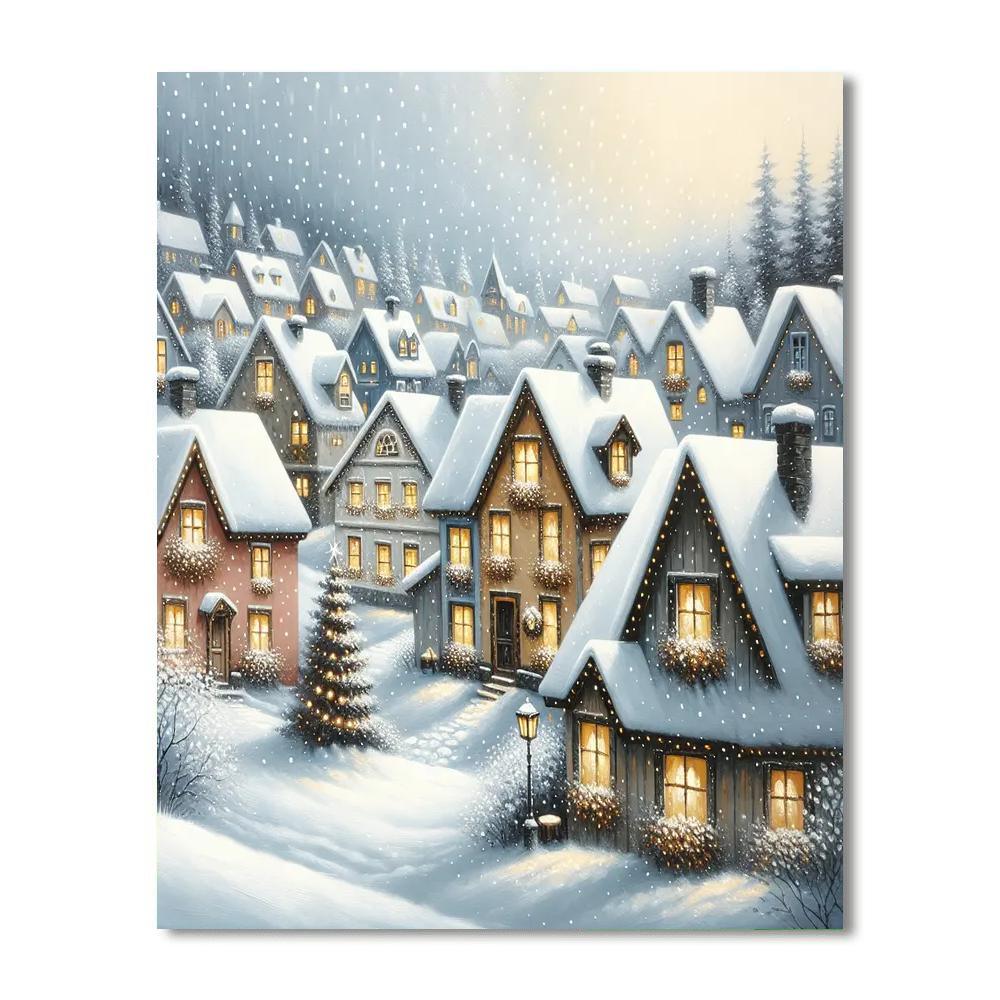 Snowy Village Wintertime Paint By Color