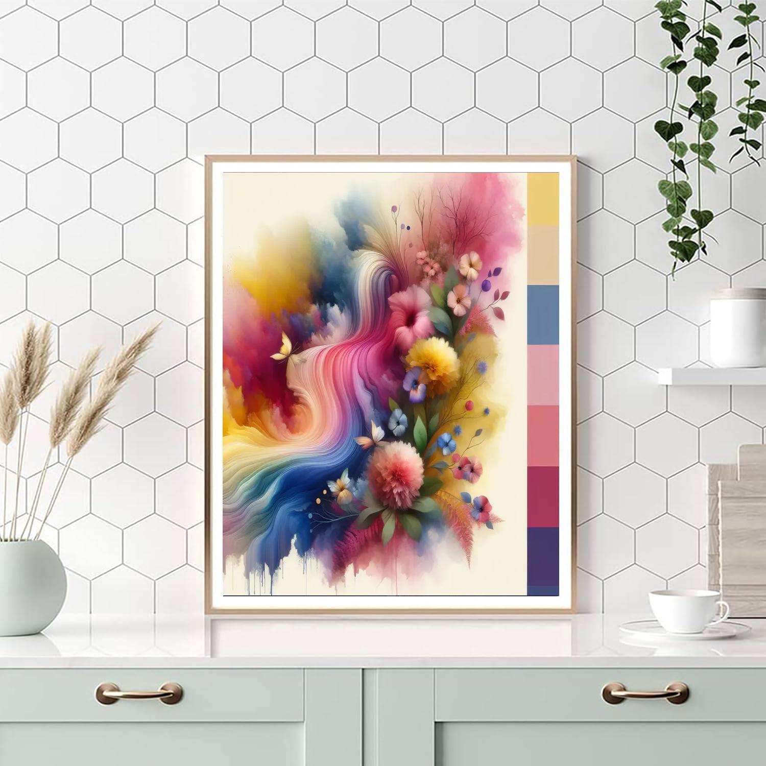 Cascading Watercolor Flowers Paint By Numbers