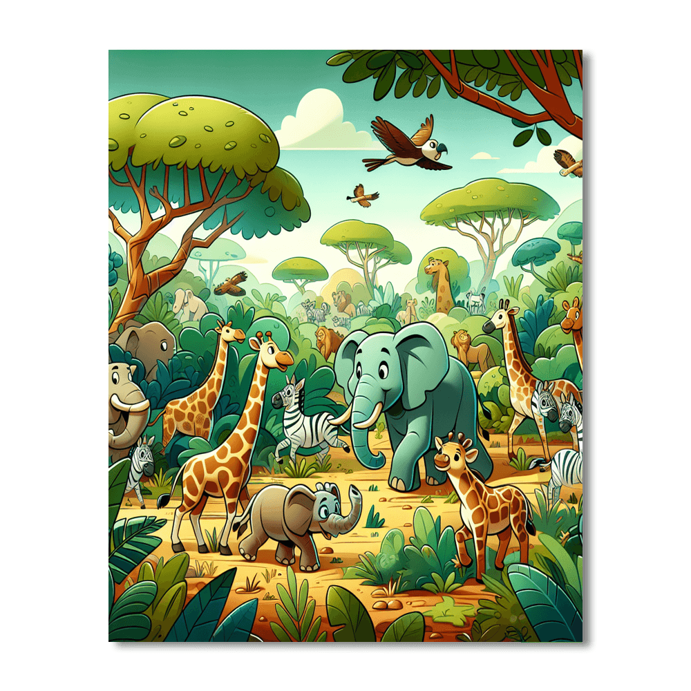 Cheerful Animal Safari Paint By Numbers Art