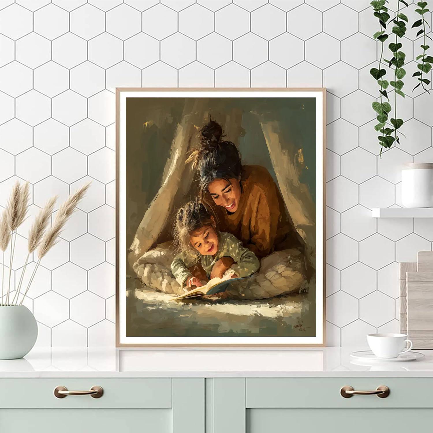 Mother And Child Reading Together Paint By Number