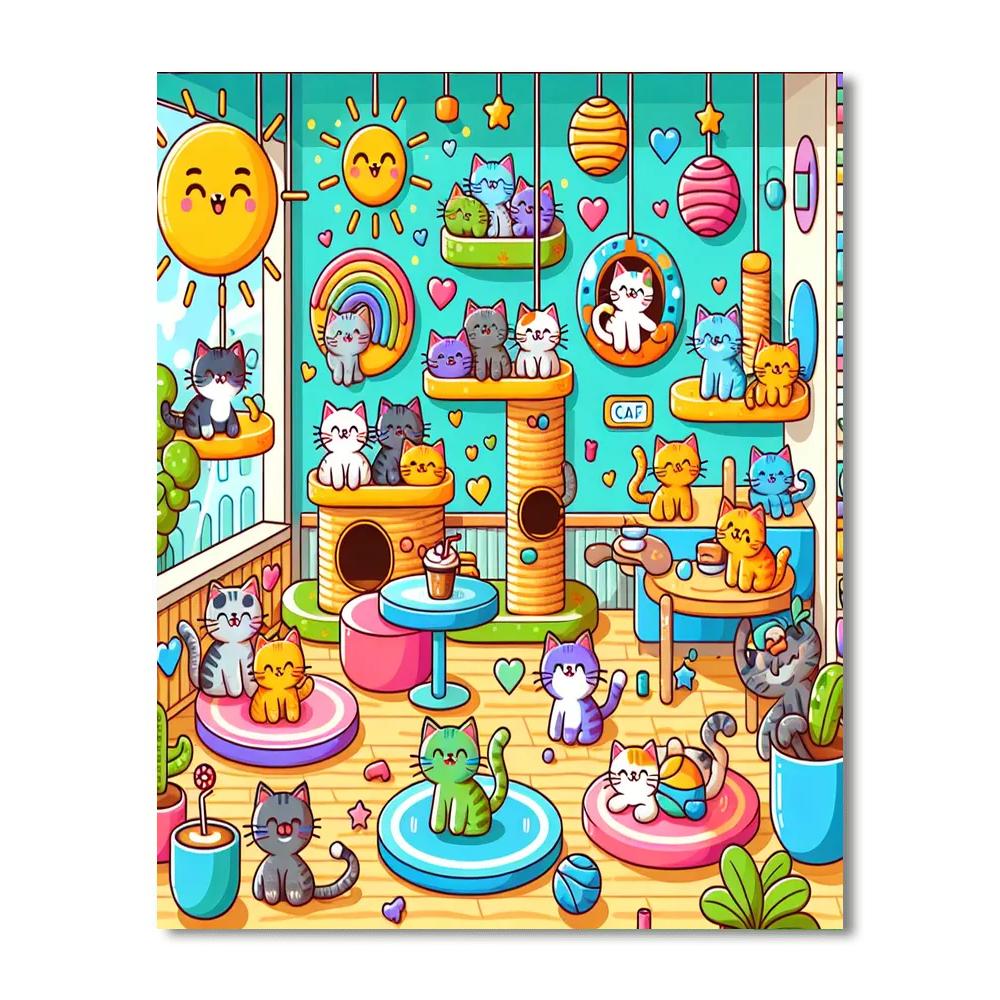 Cuddly Cat Cafe Painting Number Kit