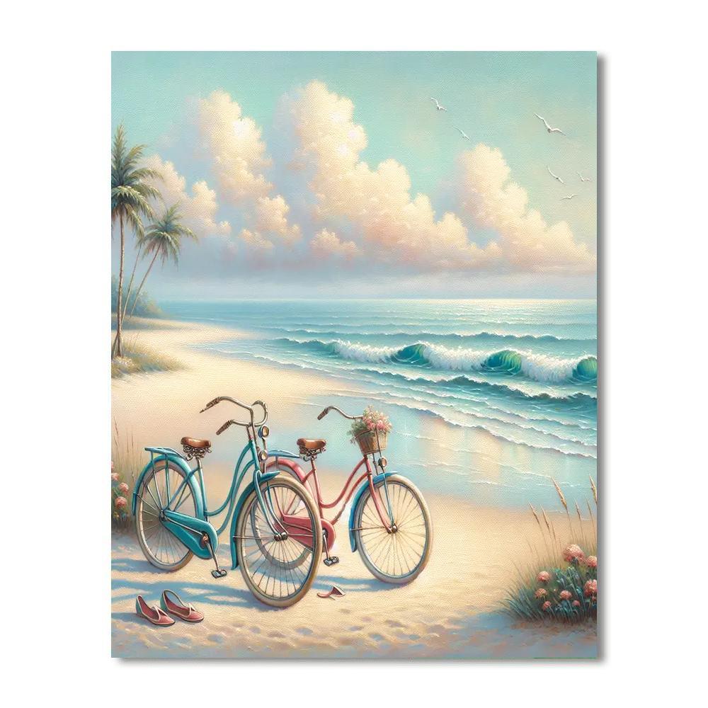 Vintage Bicycles By The Sea Numbered Painting Kits