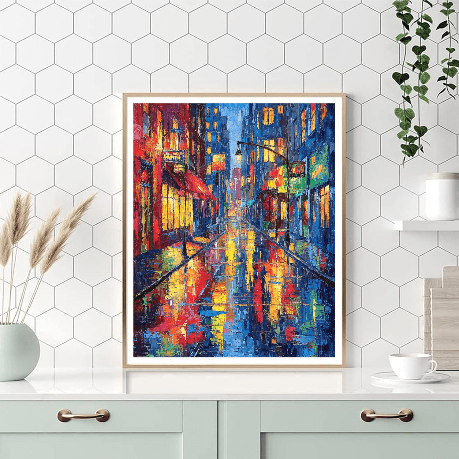 Leonid Afremov Inspired Whimsical Rainy Day  Number Painting