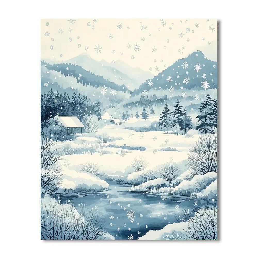 Utagawa Hiroshige Inspired Gentle Traces Of Winter's Grace  Number Painting