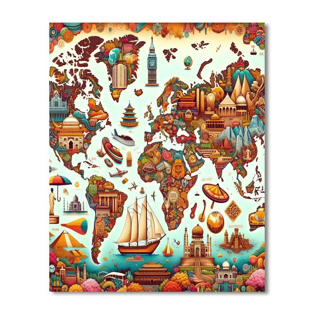 Wanderlust Map Adventure Painting Number Kit