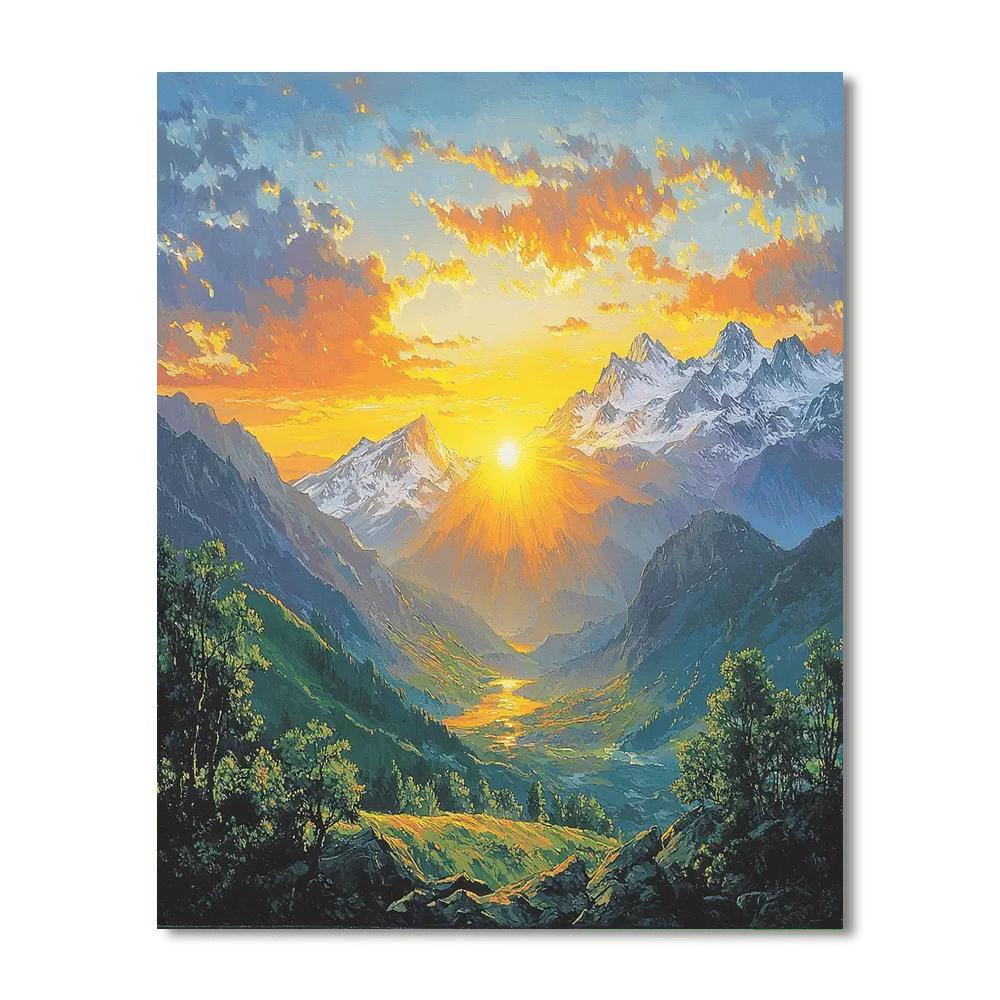 Albert Bierstadt Inspired Silent Alpine Sunrise  Number Painting