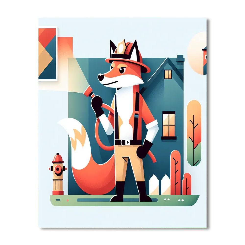Courageous Firefighter Fox Painting Number Kit