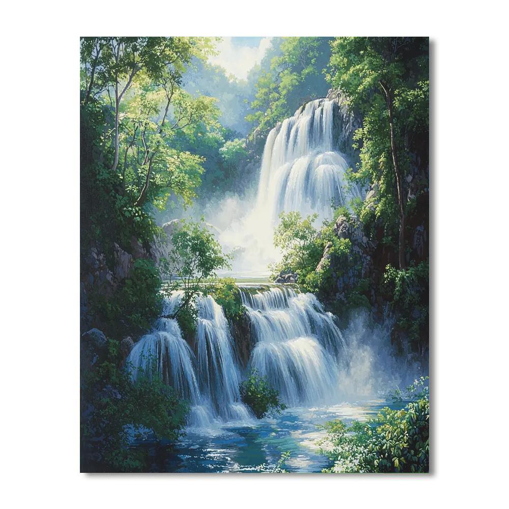 Hiroshige Inspired Shimmering Waterfalls  Painting By Numbers Kit