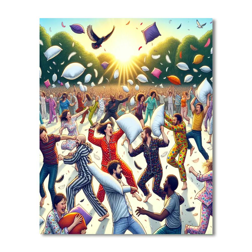 Pillow Fight Day - Various Locations Paint By Numbers Kits