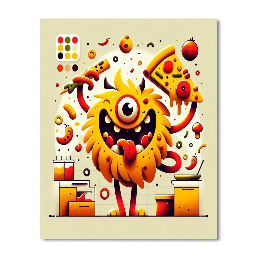 Silly Pizza Monster DIY Paint By Numbers