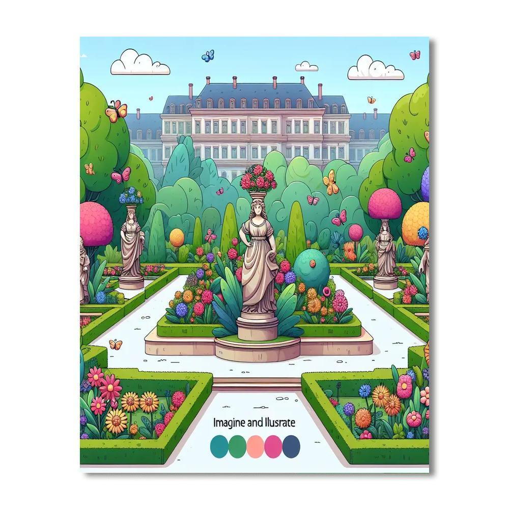 Royal Garden With Enchanted Statues Painting By Numbers Kit