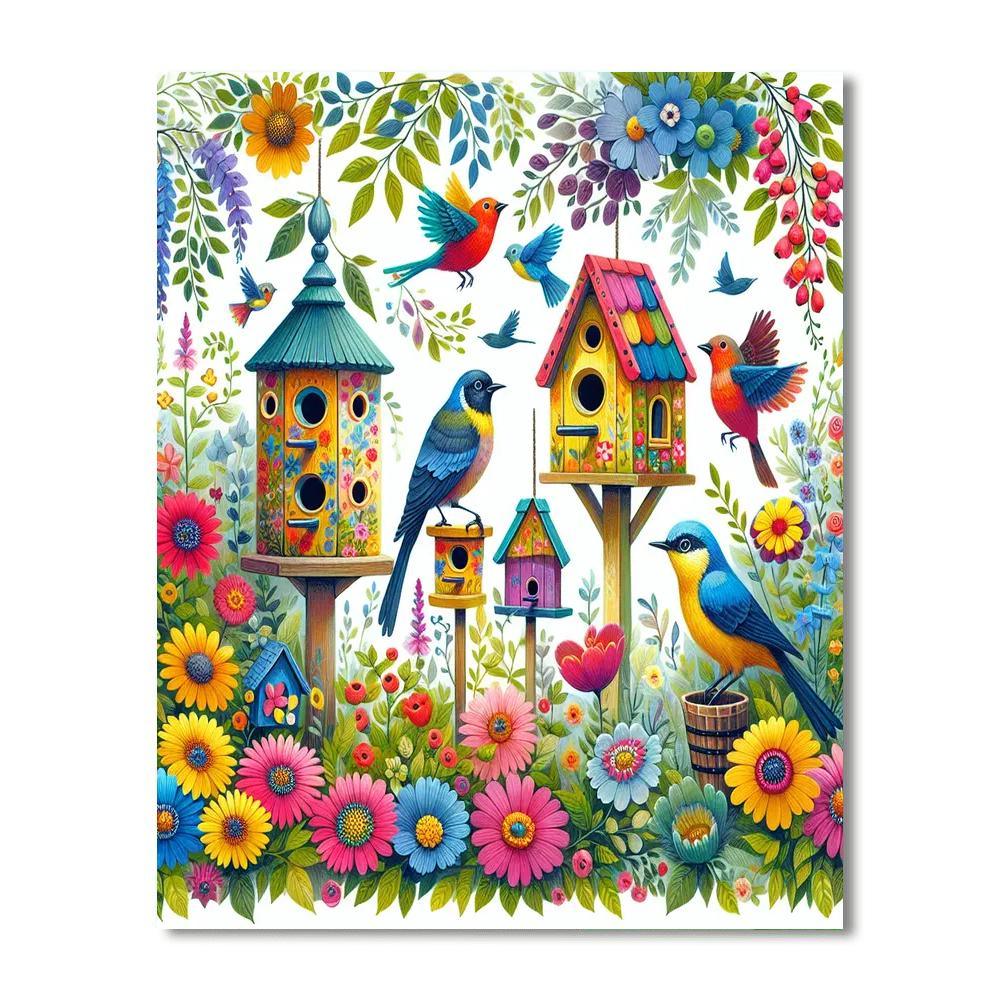 Charming Birdhouse Garden Numbered Painting Kits
