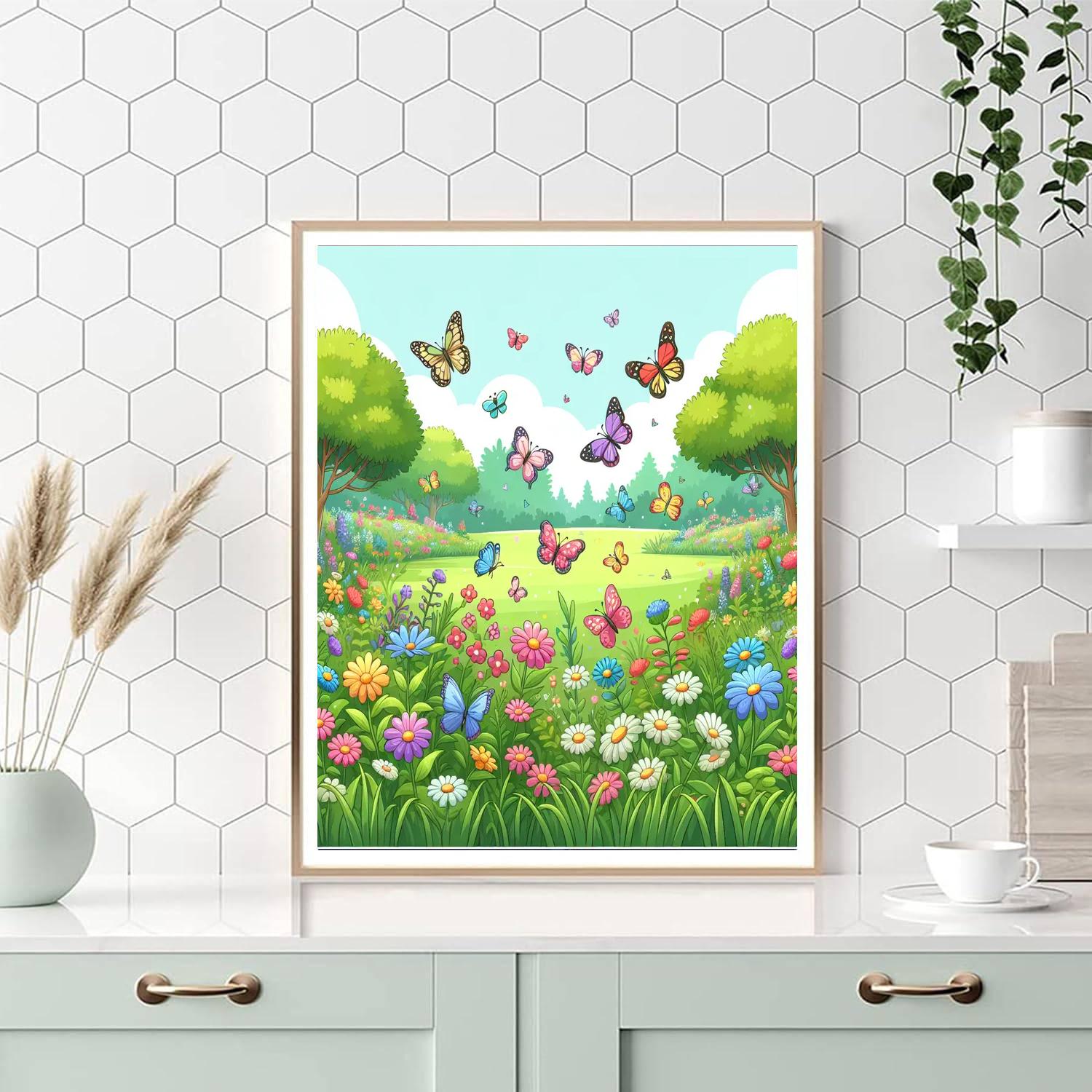 Fluttering Butterfly Meadow Number Painting