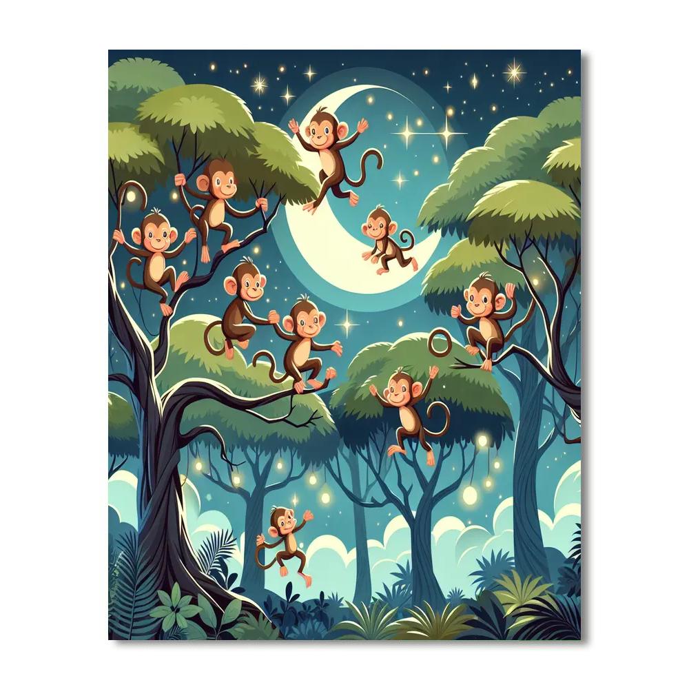 Moonlit Monkey Mischief Painting Number Kit