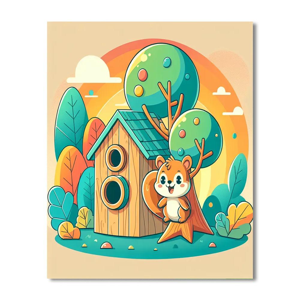 Friendly Squirrel's Treehouse Paint By Color