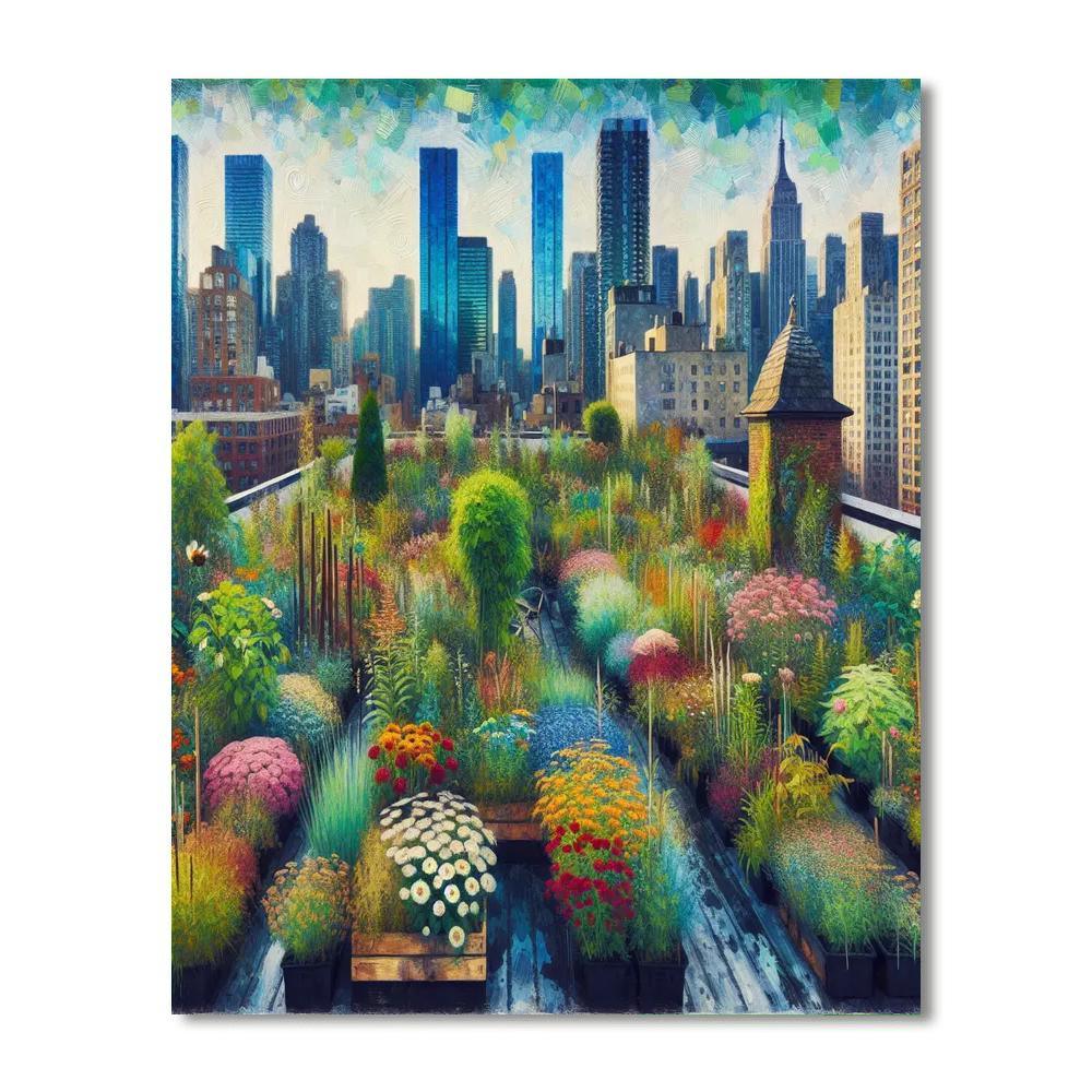 Charming Urban Rooftop Garden Number Painting