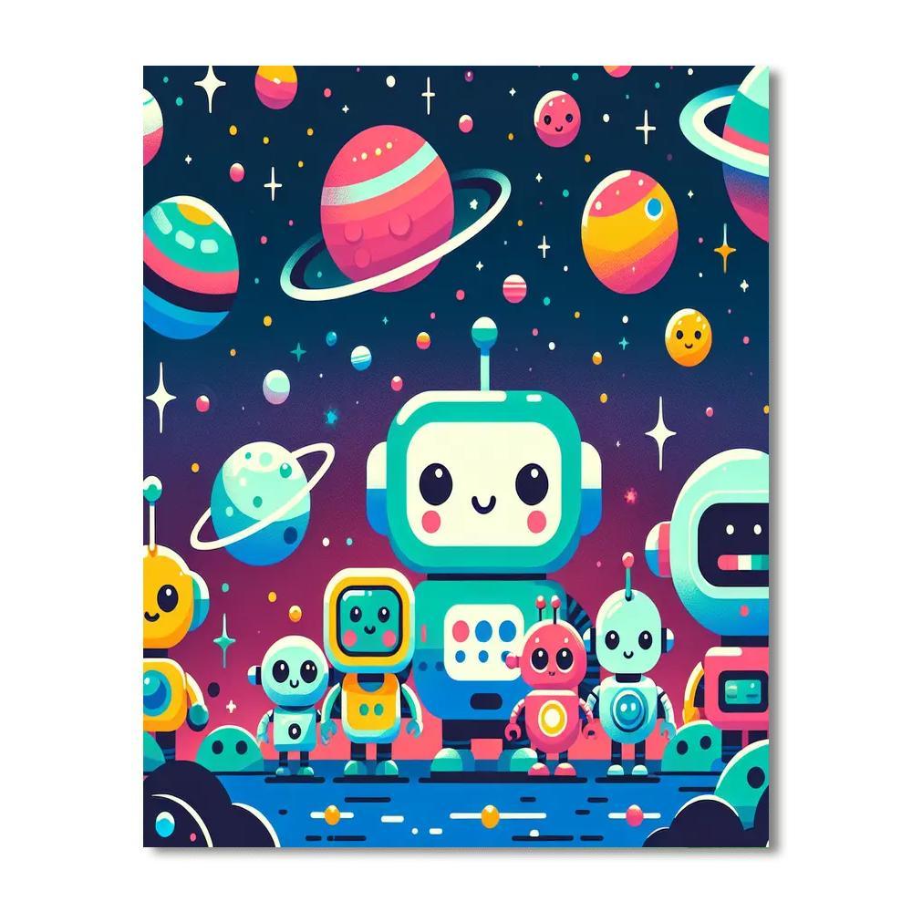 Friendly Robot Galaxy Paint By Numbers Art