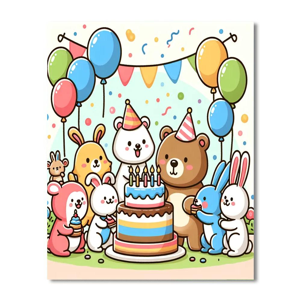 Silly Animal Birthday Bash Paint By Numbers Art