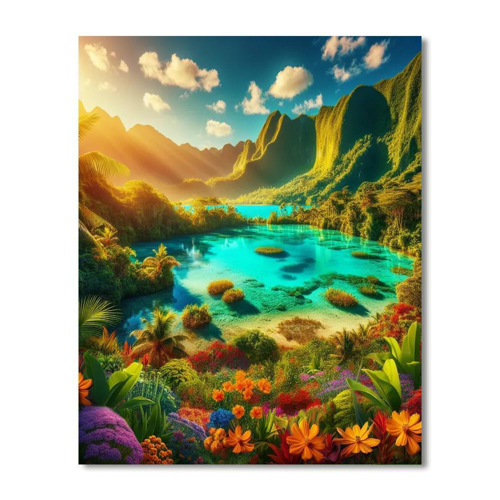 Dazzling Tropical Lagoon Painting By Numbers Kit