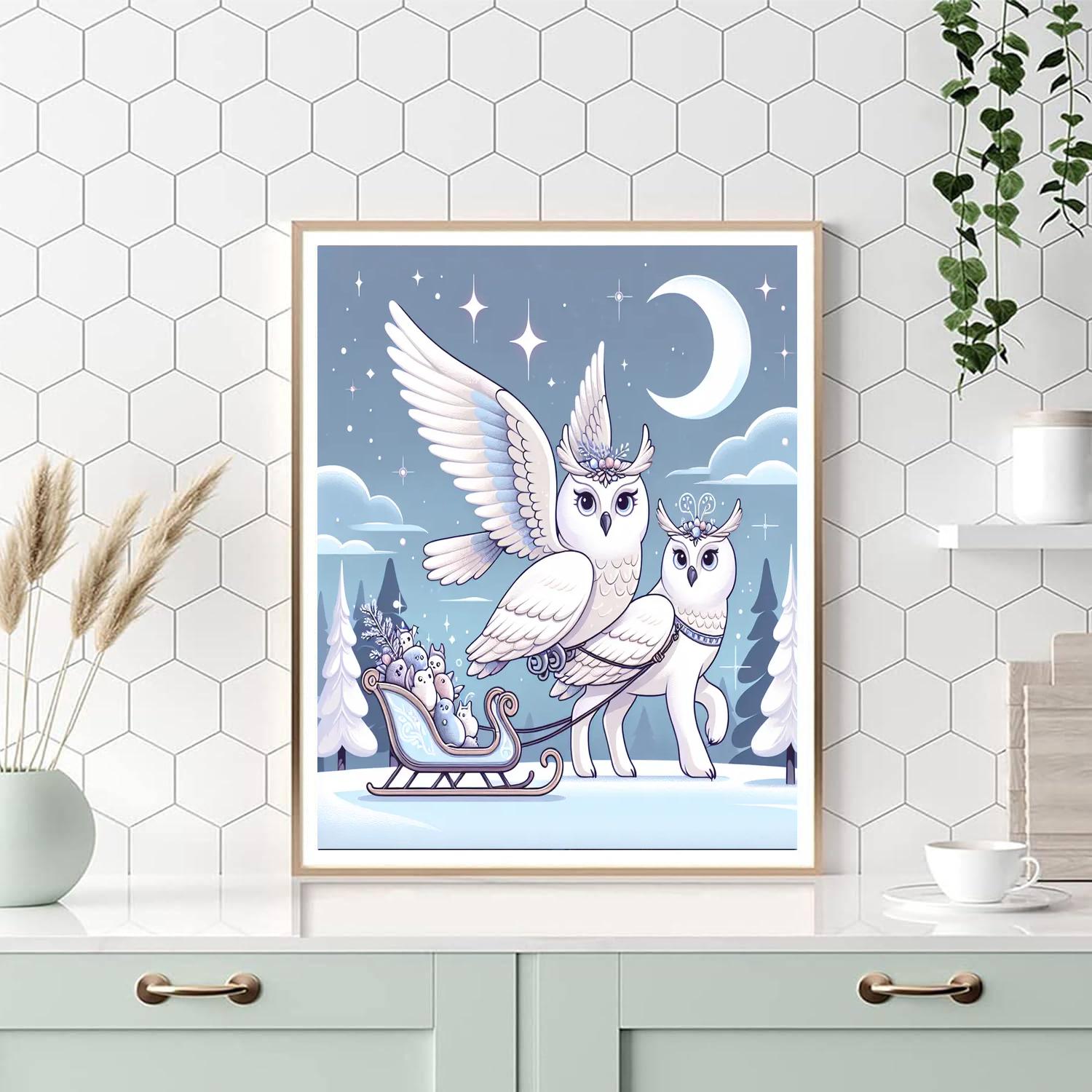 Snowy Owl Sleigh Ride Number Painting