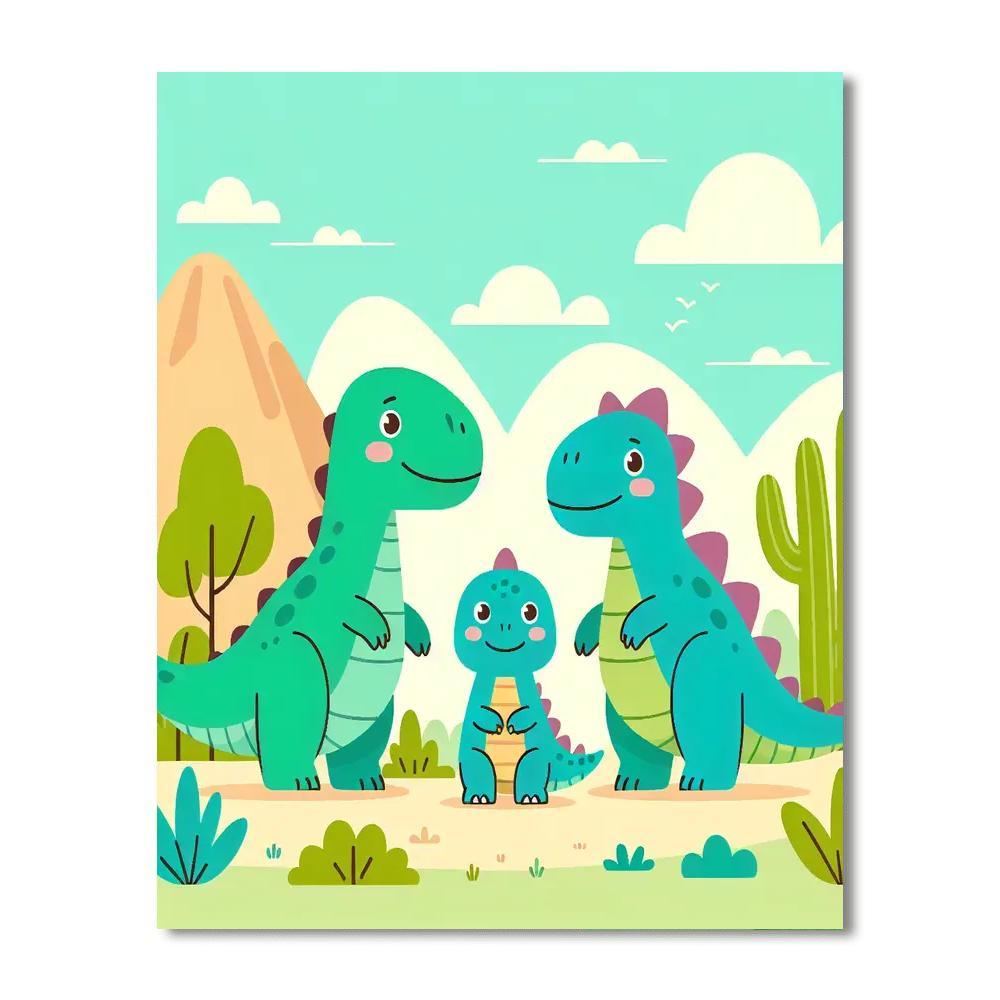 Adorable Dino Family Paint By Numbers Art