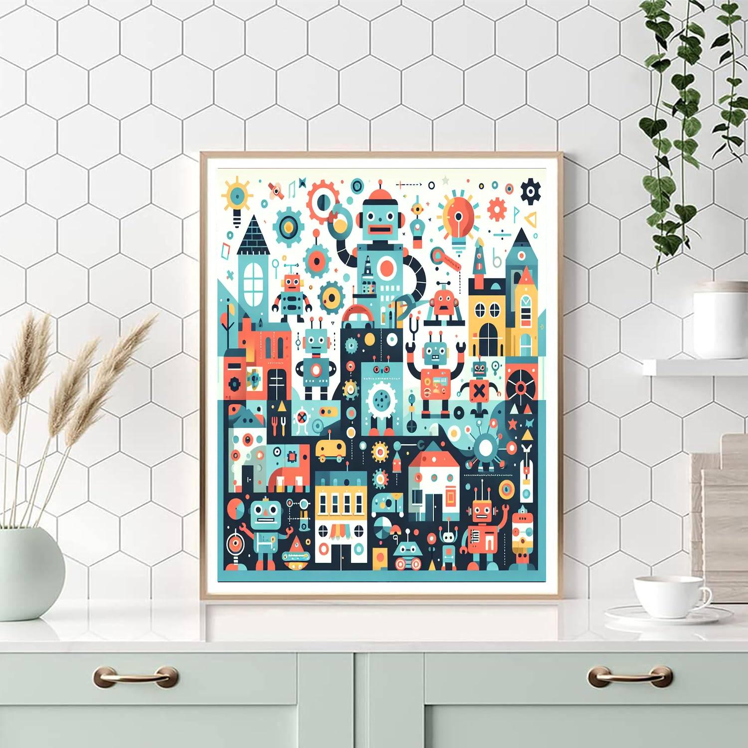 Whimsical Robot Town Numbered Painting Kits