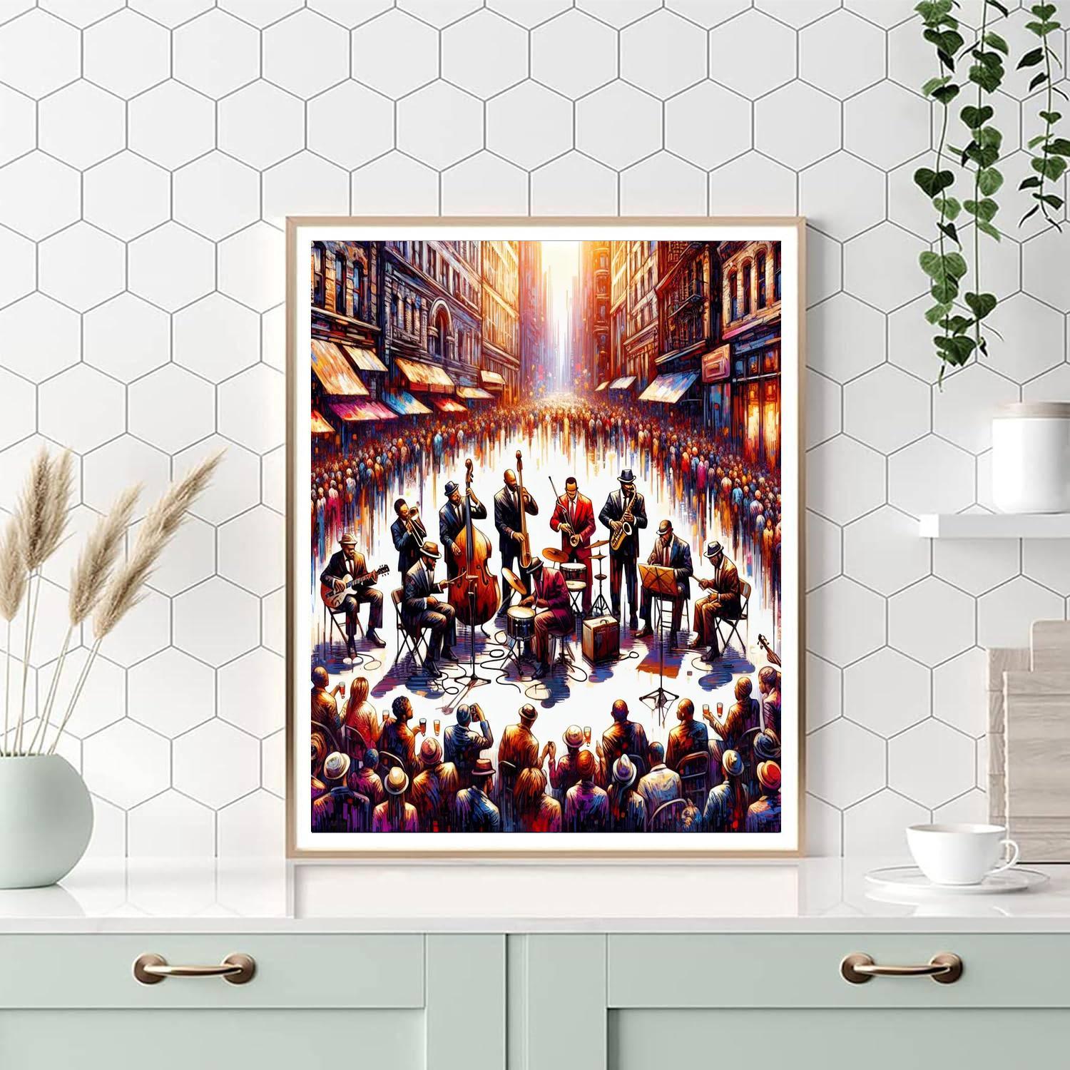 Dynamic City Street Jazz Band Painting Number Kit