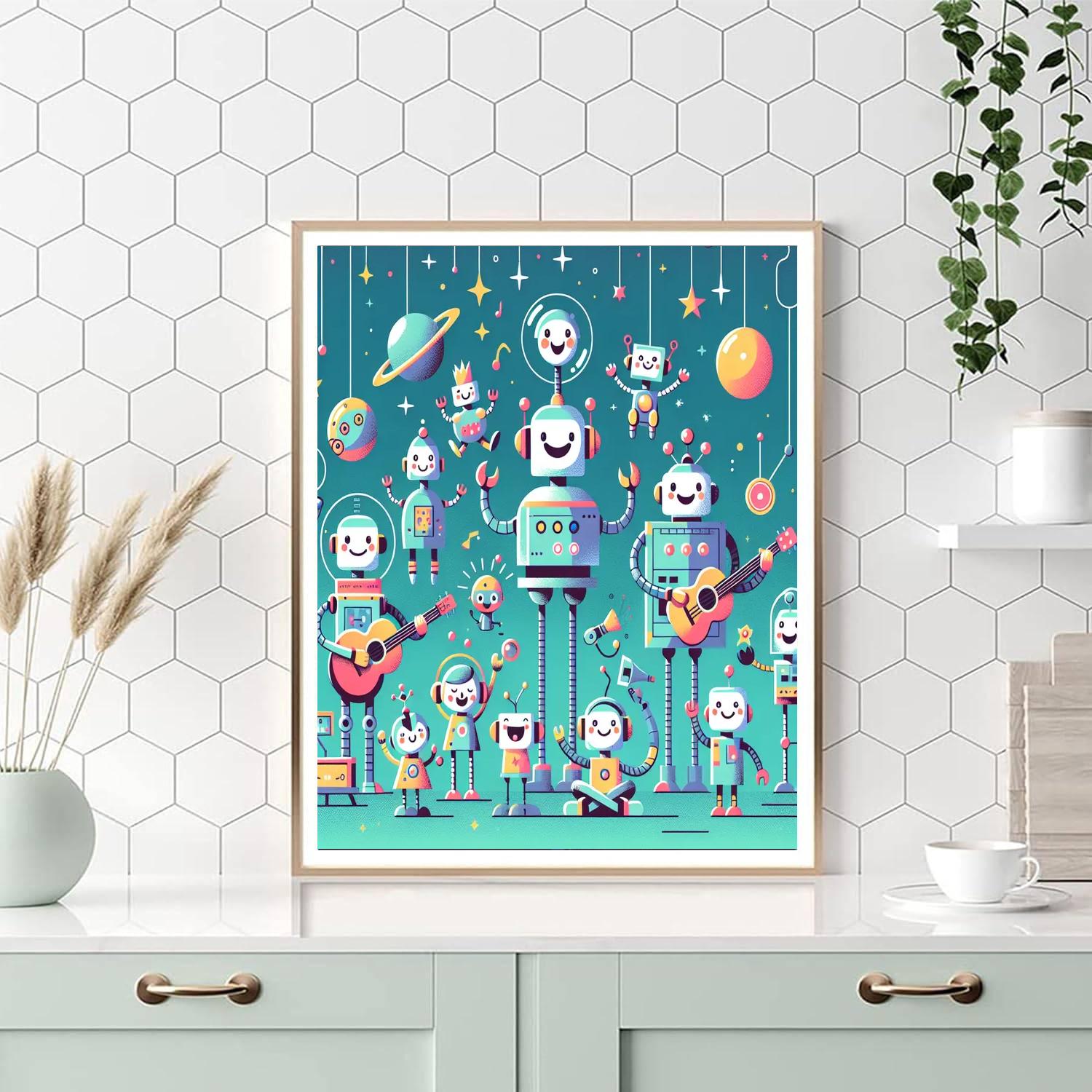 Friendly Robot Family Paint By Color