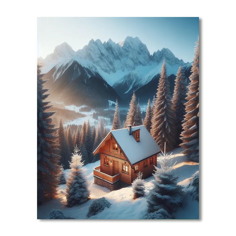 Mountain Cabin Serenity Painting By Numbers Kit