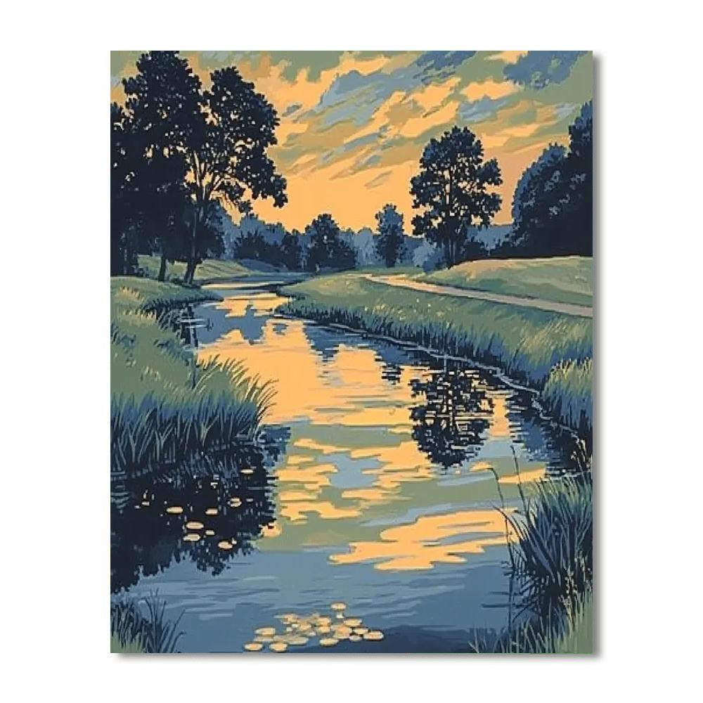 Utagawa Hiroshige Inspired Riverside Harmony At Dusk  Painting By Numbers Kit