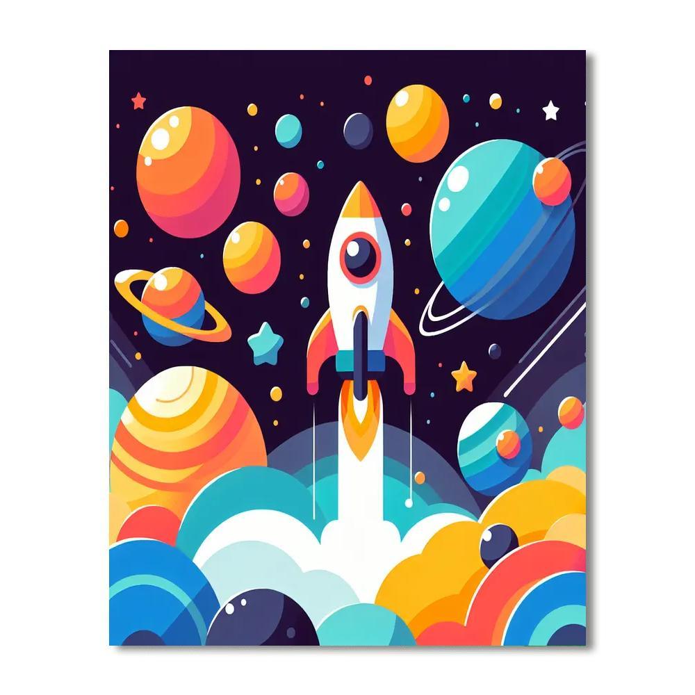 Space Adventure With Rockets Painting Number Kit