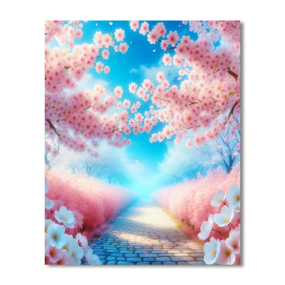 Sunlit Cherry Blossom Path Paint By Numbers Art