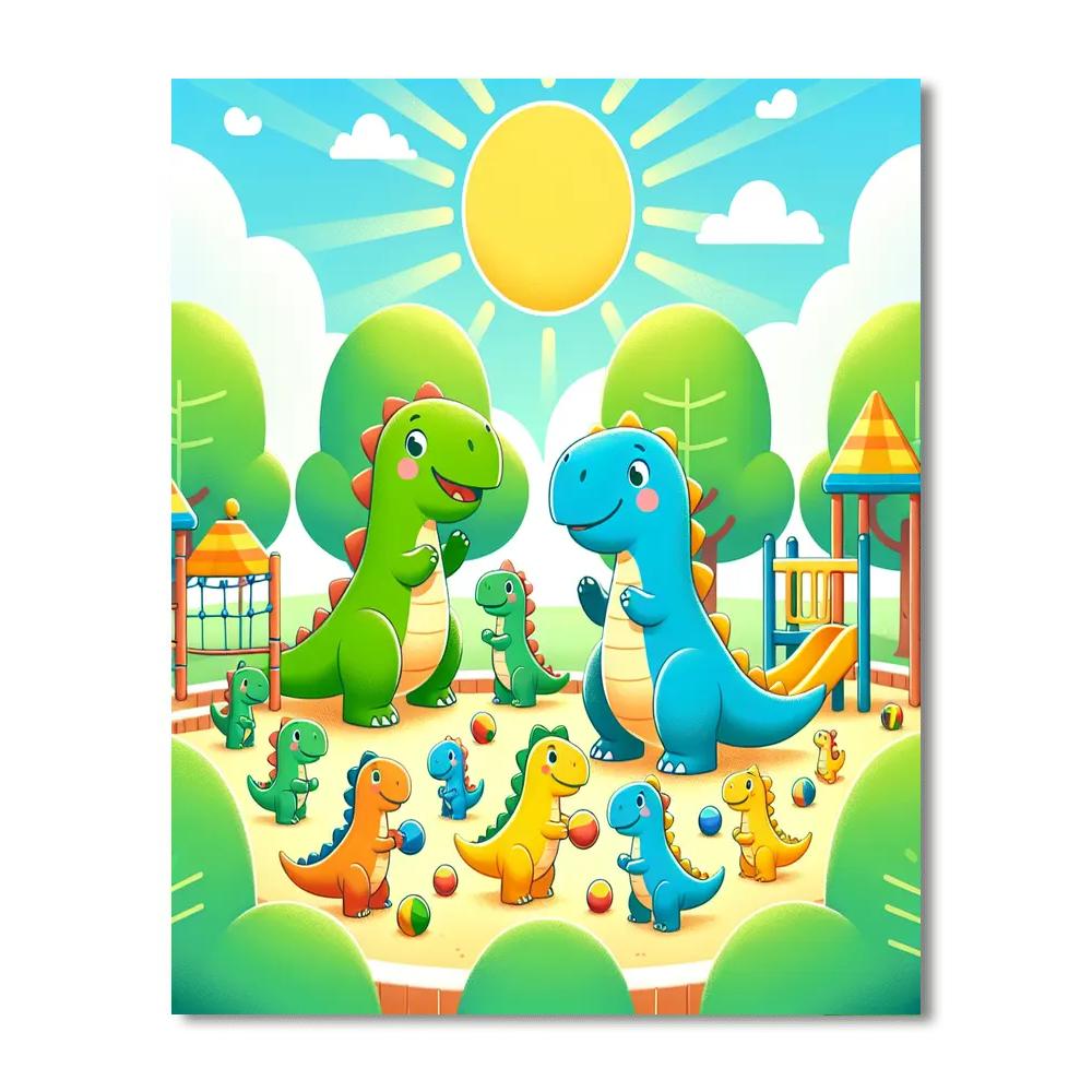 Colorful Dino Playground Paint By Numbers Art
