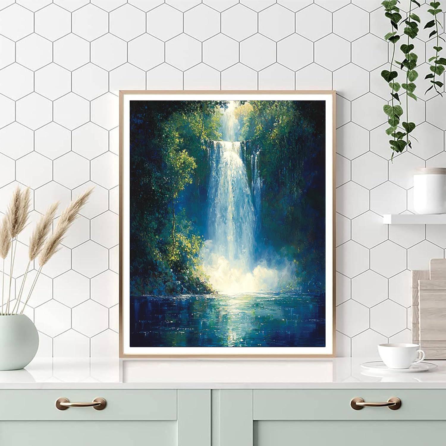 Church Inspired Enchanting Waterfall  Paint By Numbers