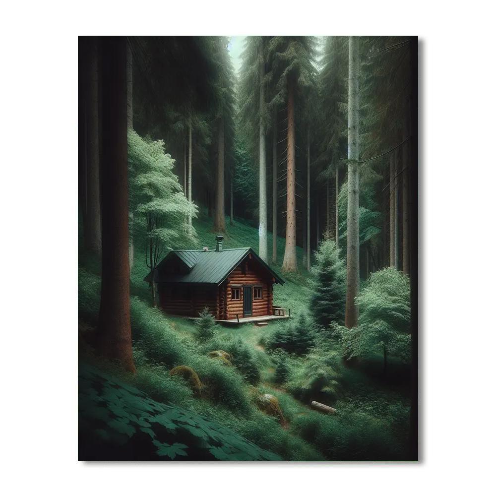 Quiet Forest Cabin Retreat Paint By Numbers Art