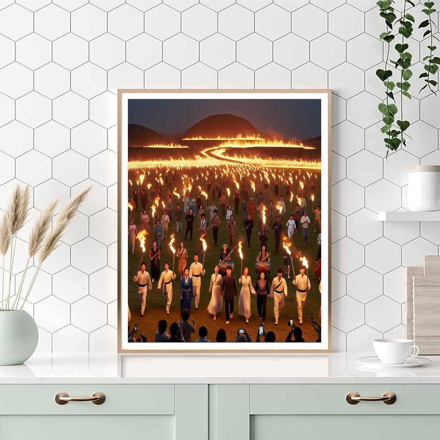 Jeju Fire Festival - Jeju Island, South Korea Numbered Painting Kits