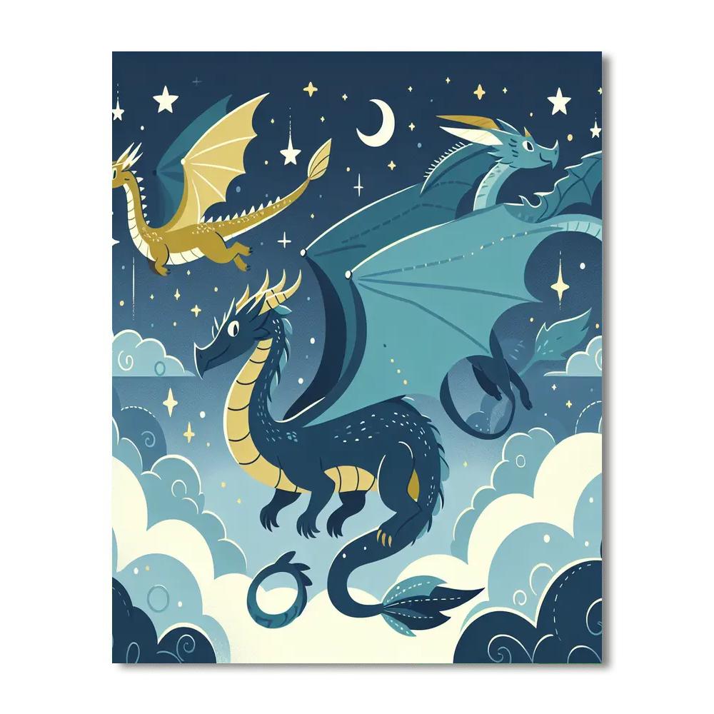 Dragon's Midnight Flight Paint By Numbers Art