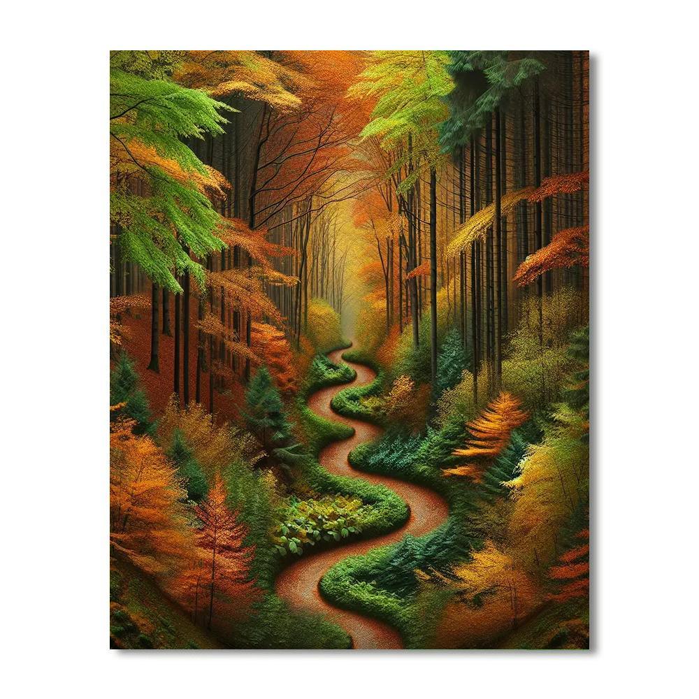 Dramatic Forest Pathway Number Painting