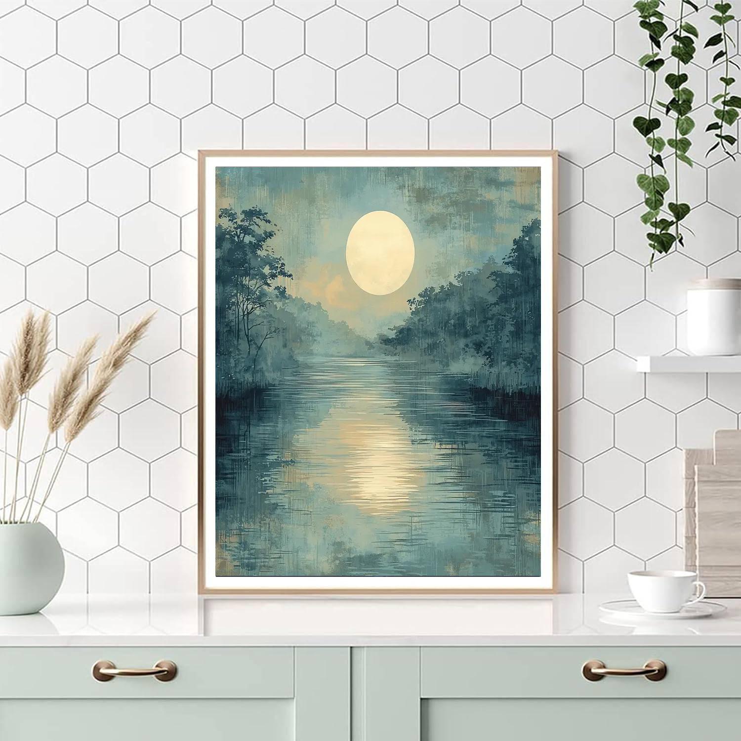 Hiroshige Inspired Serene Moonlit Reflections  Painting By Numbers Kit