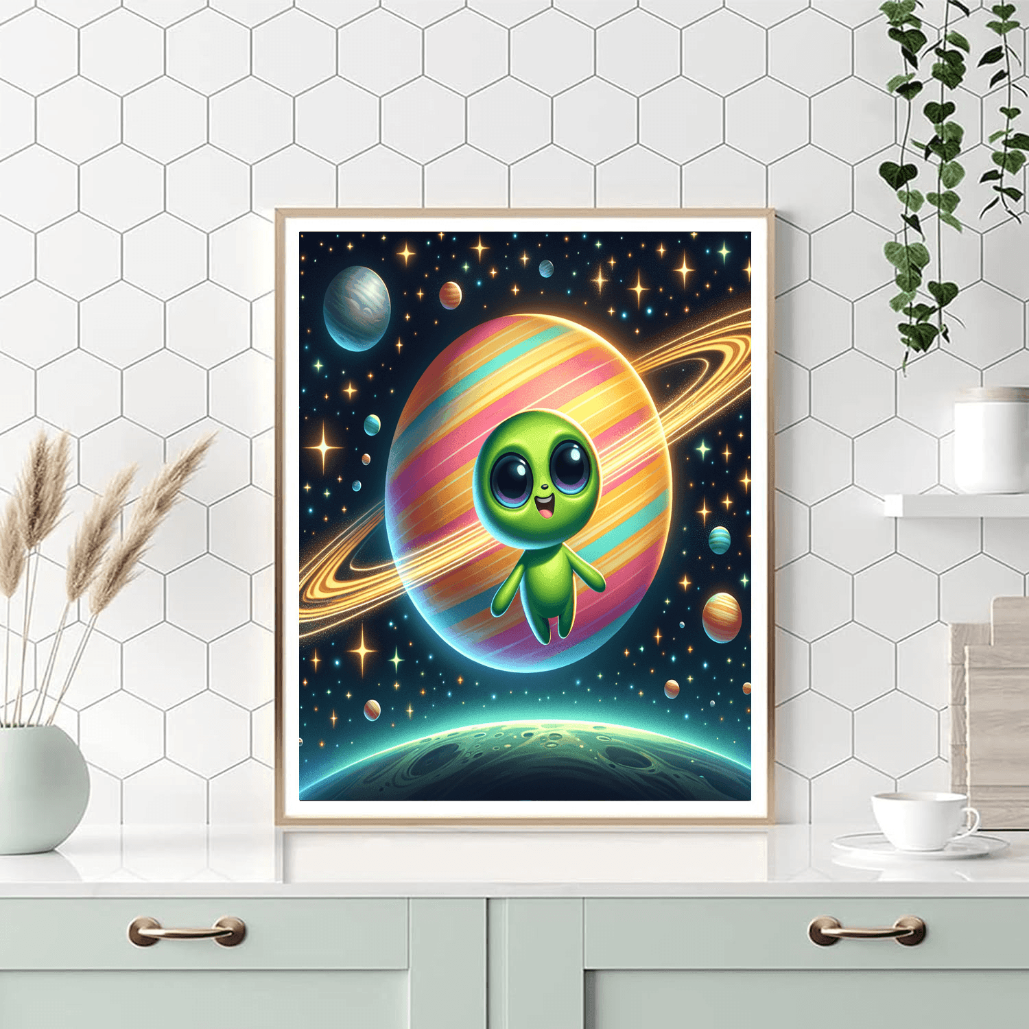 Adventurous Space Journey With Friendly Alien Painting By Numbers Kit