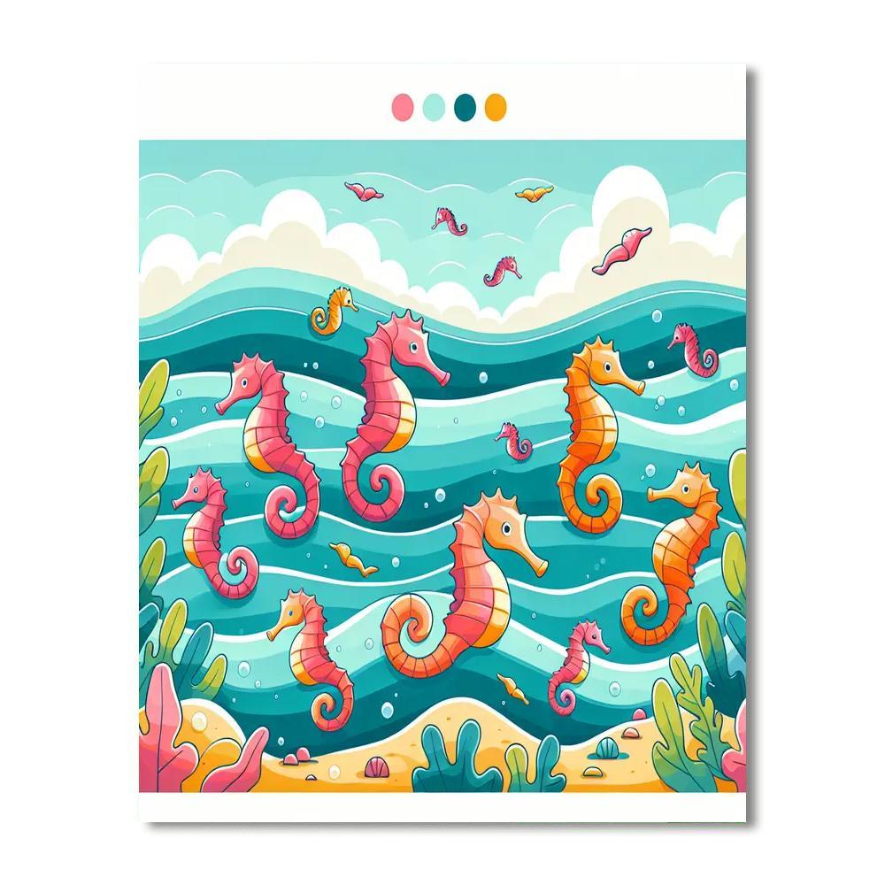 Shimmering Seahorse Swim Number Painting