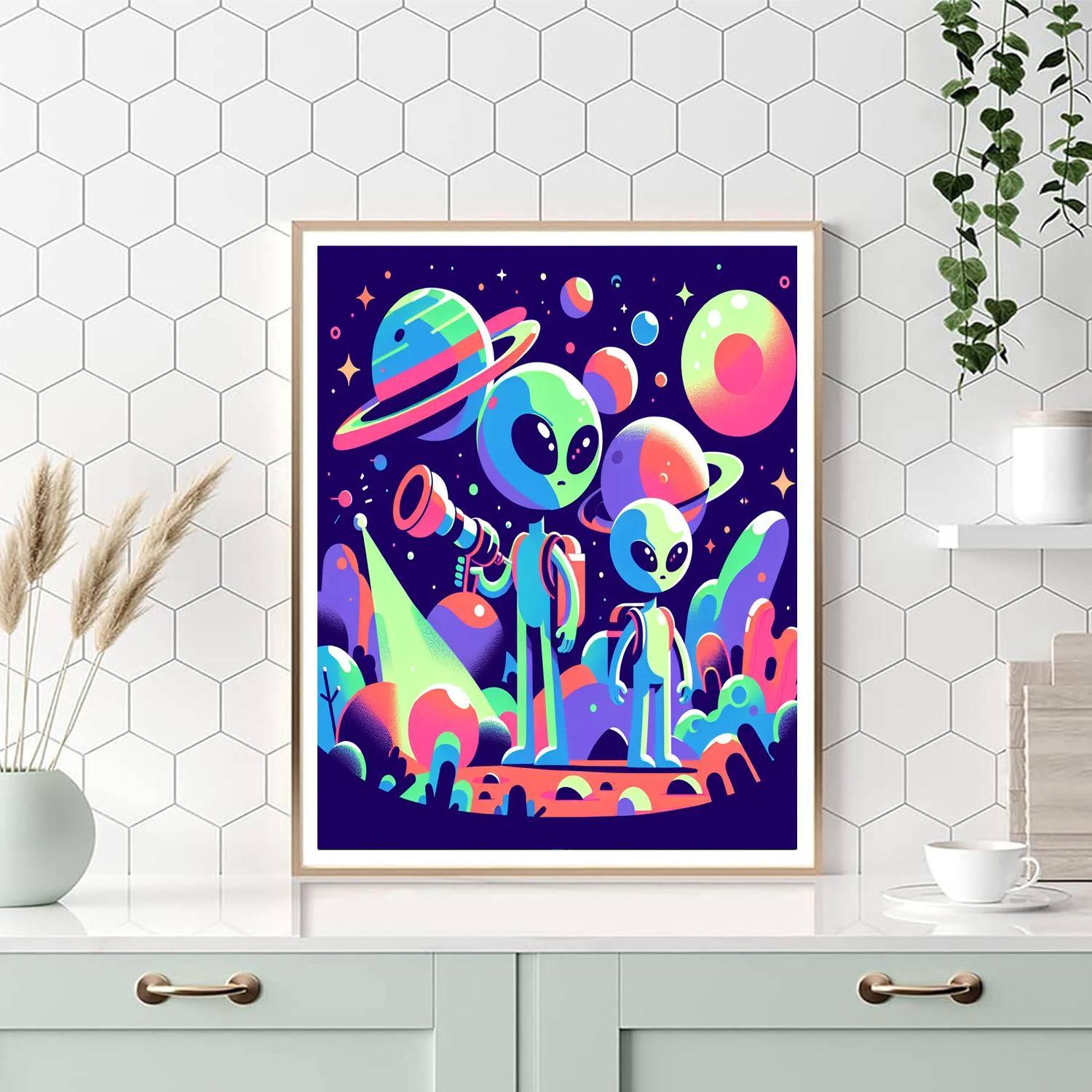Galactic Alien Encounters Paint By Numbers Art