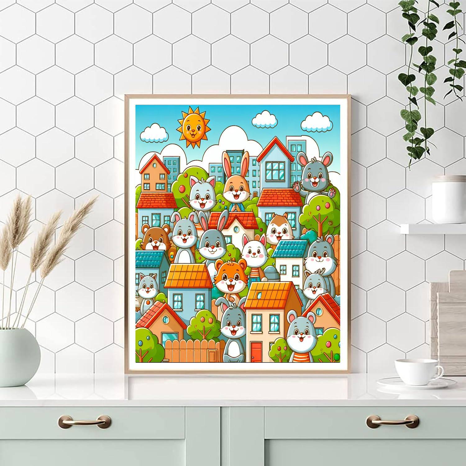 Friendly Animal Town Painting Number Kit