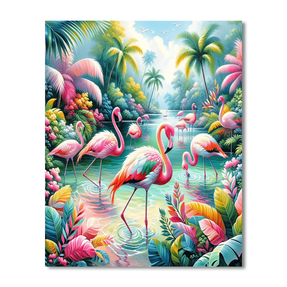 Exotic Flamingo Paradise Numbered Painting Kits