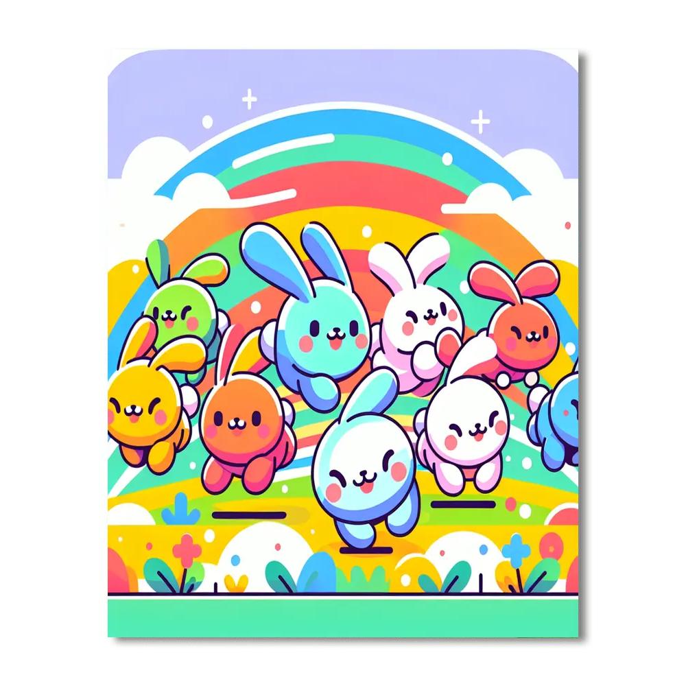 Rainbow Rabbit Romp Paint By Numbers Art