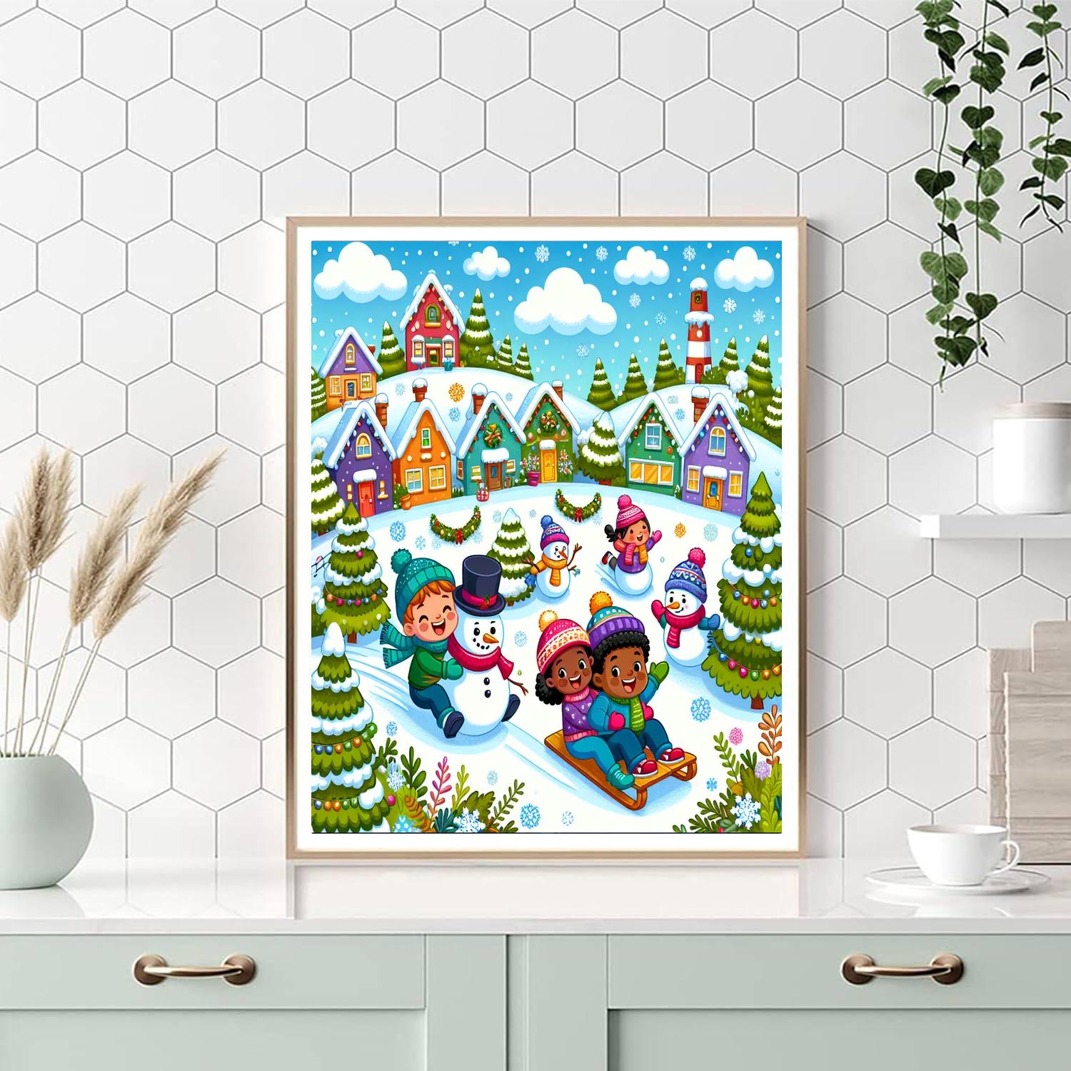 Joyful Snowy Village Numbered Painting Kits
