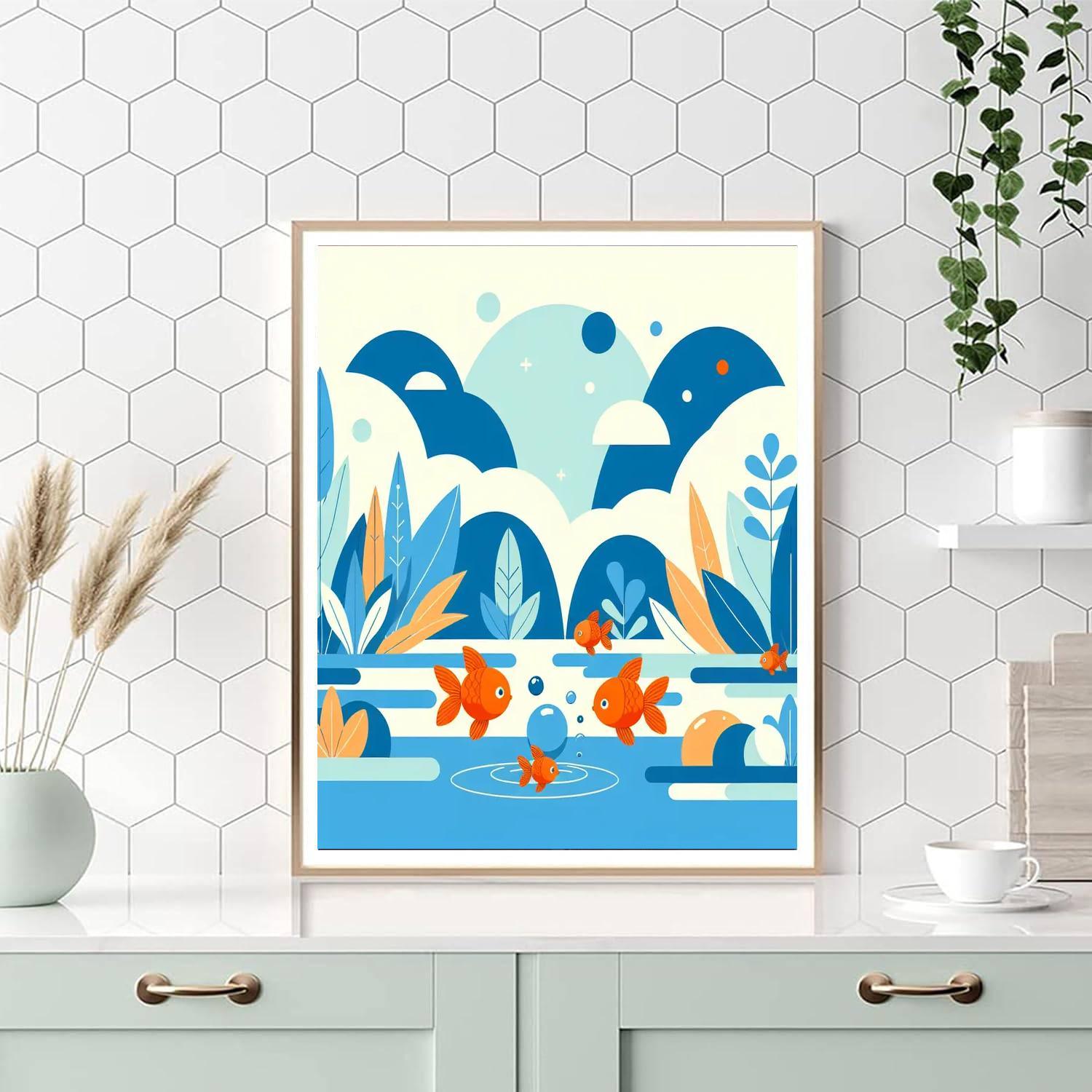Glistening Goldfish Garden Number Painting