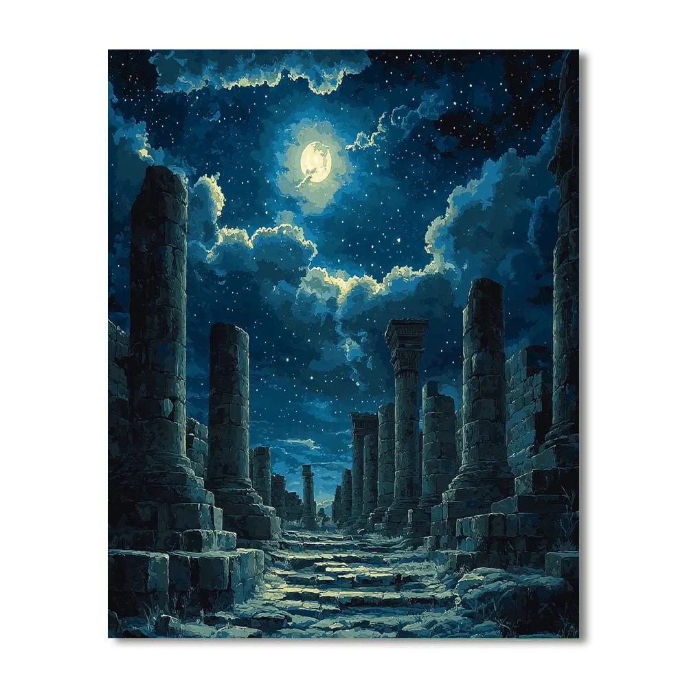 Caspar David Friedrich Inspired Historic Ruins Under Moonlight  Paint By Numbers Kits