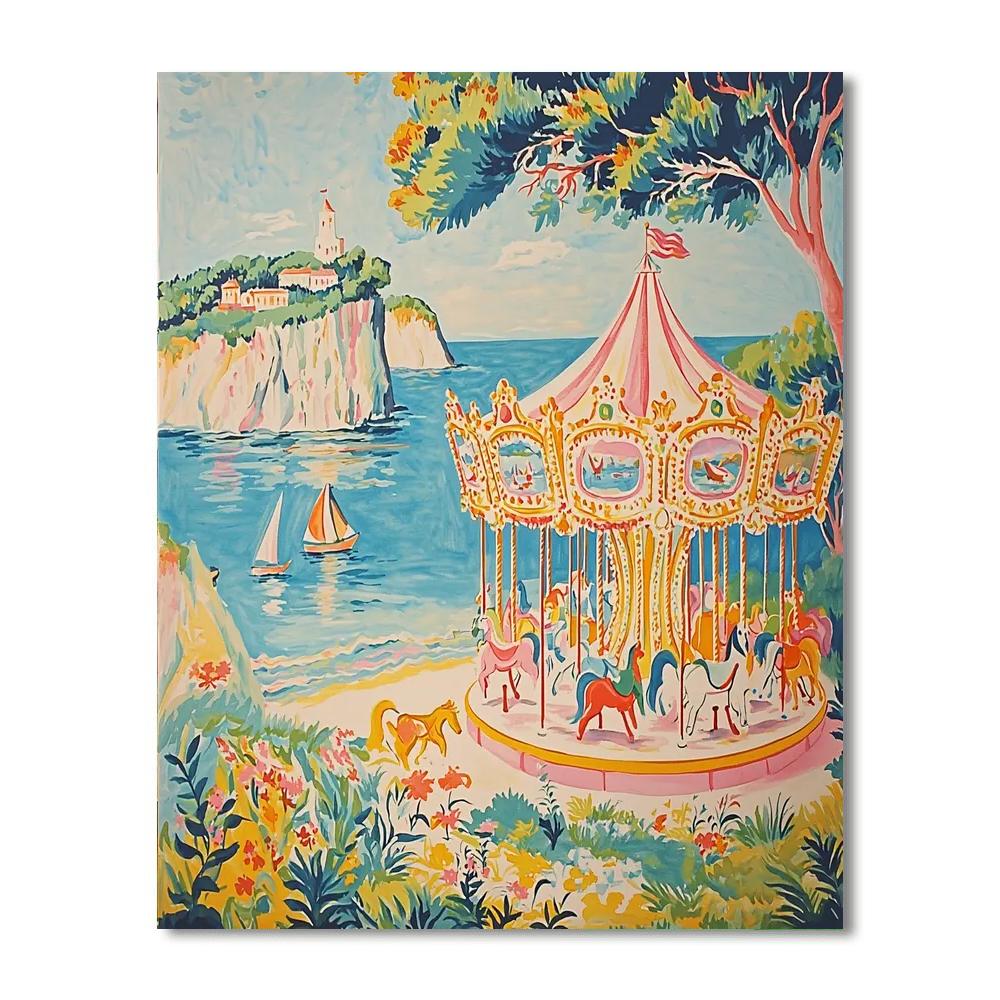 Raoul Dufy Inspired Whimsical Seaside Carousel  Number Painting