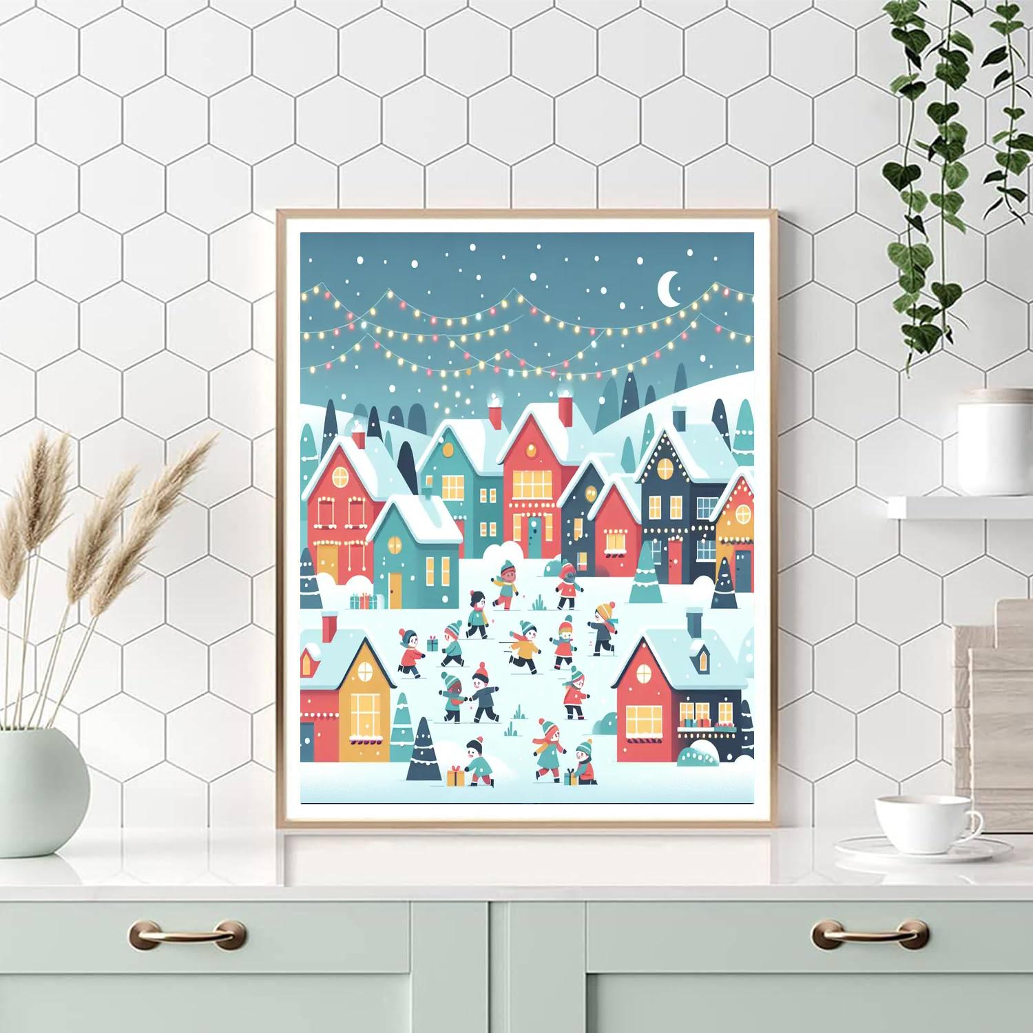 Winter Village Celebration Paint By Numbers Art